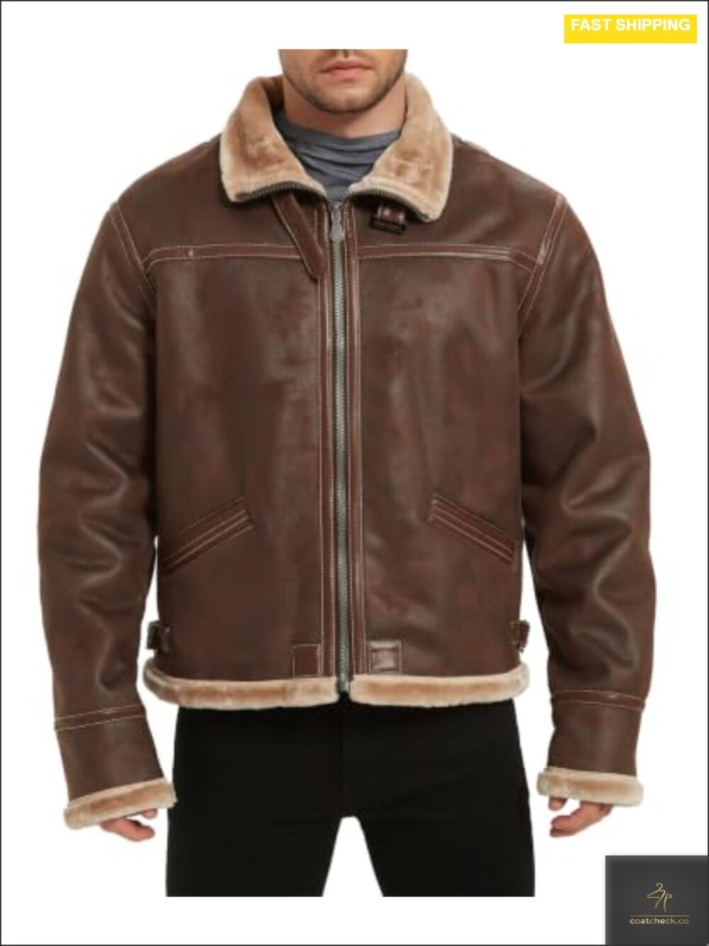 Mens Faux Leather Shearling Fur Cosplay Bomber Jacket Coat